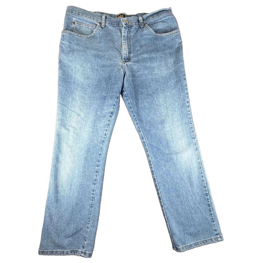 Lee Jeans Mens 38x32 Light Wash Blue Regular Straight Denim Pockets 2042044